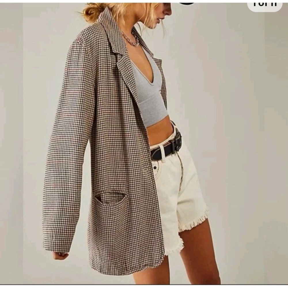 Free People Brown Houndstooth Relaxed Blazer